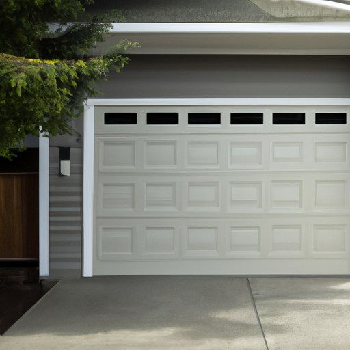 Residential sectional garage door on a house in Everett, WA neighborhood at mid-morning light, no people.