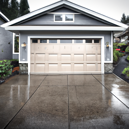 Suburban Everett home exterior showing a closed residential garage door, driveway, and overcast sky.