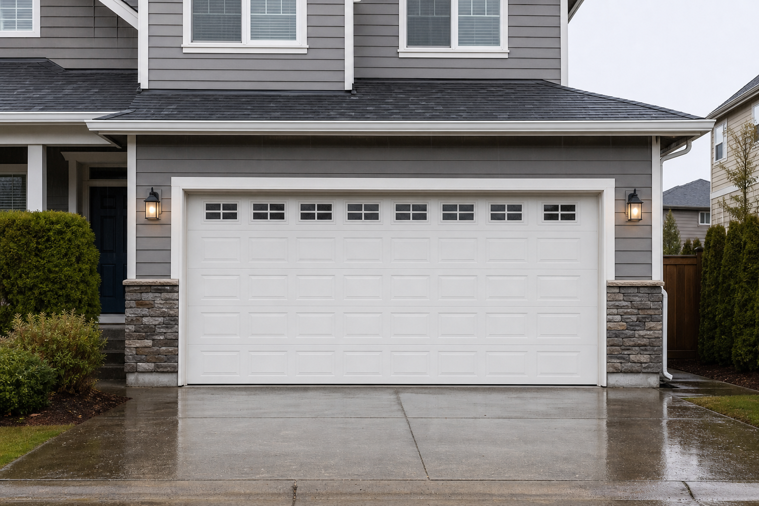 Garage door on an Everett home with wet-weather curb appeal